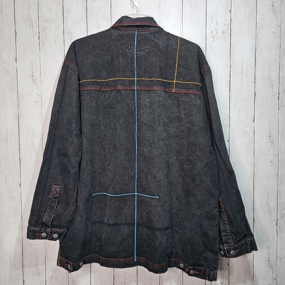 Vintage Counter Attack Men's Black Frayed Embroidered Denim Jacket Size XL 90's. - Picture 10 of 10